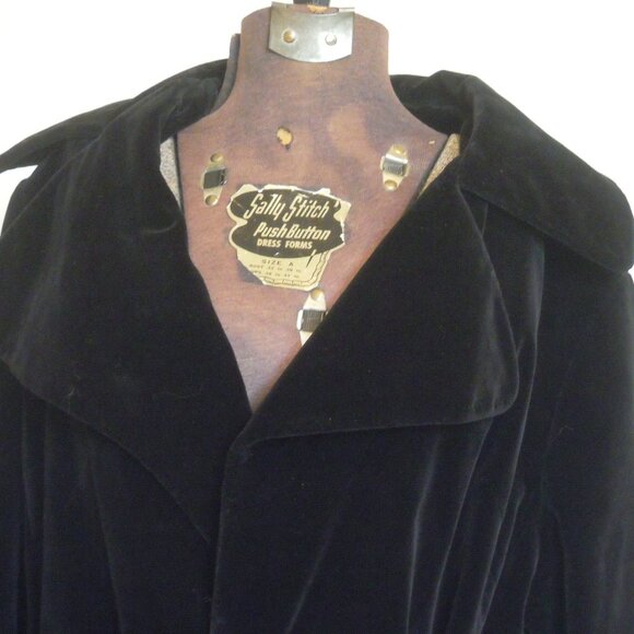 Vintage Black 100% Cotton Velvet Maxi Long Coat Opera Trench Belted MEDIUM - Picture 1 of 9